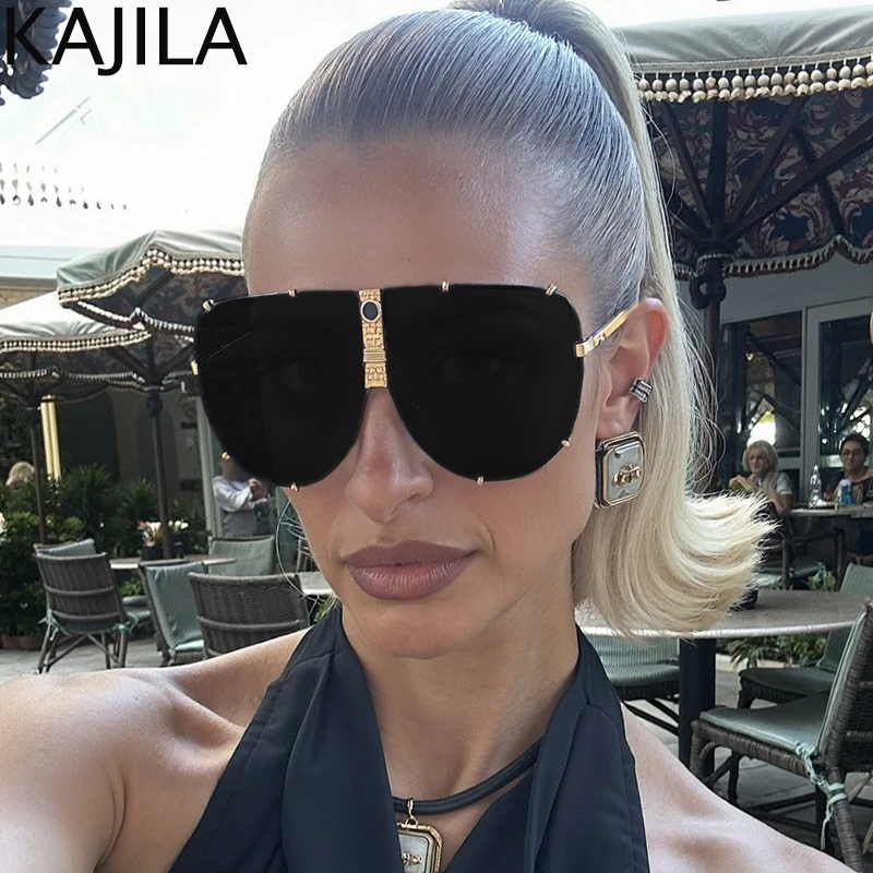 المتضخم الطيار Steampunk درع النظارات الشمسية النساء إطار كبير 2025 العلامة التجارية الفاخرة خمر البيضاوي المعادن فاسق نظارات شمسية سيدة نظارات