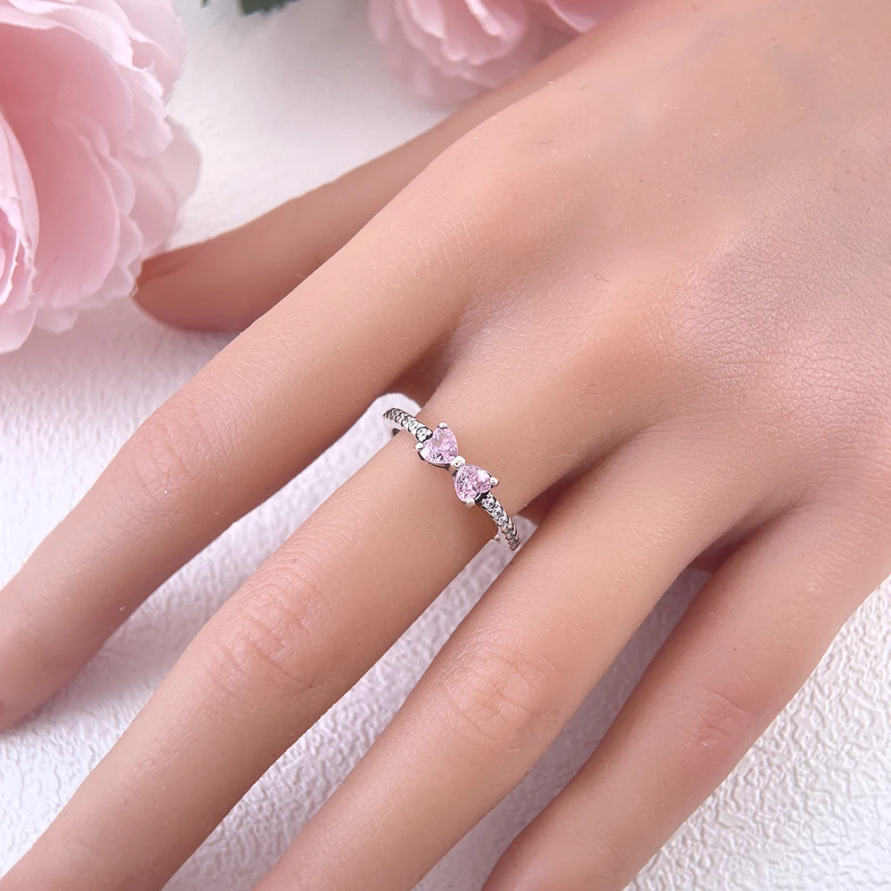 925 Sterling Silver Ring Elegant with For Women Sparkling Pink Bow Ring Band Perfect Gift for Special Occasions