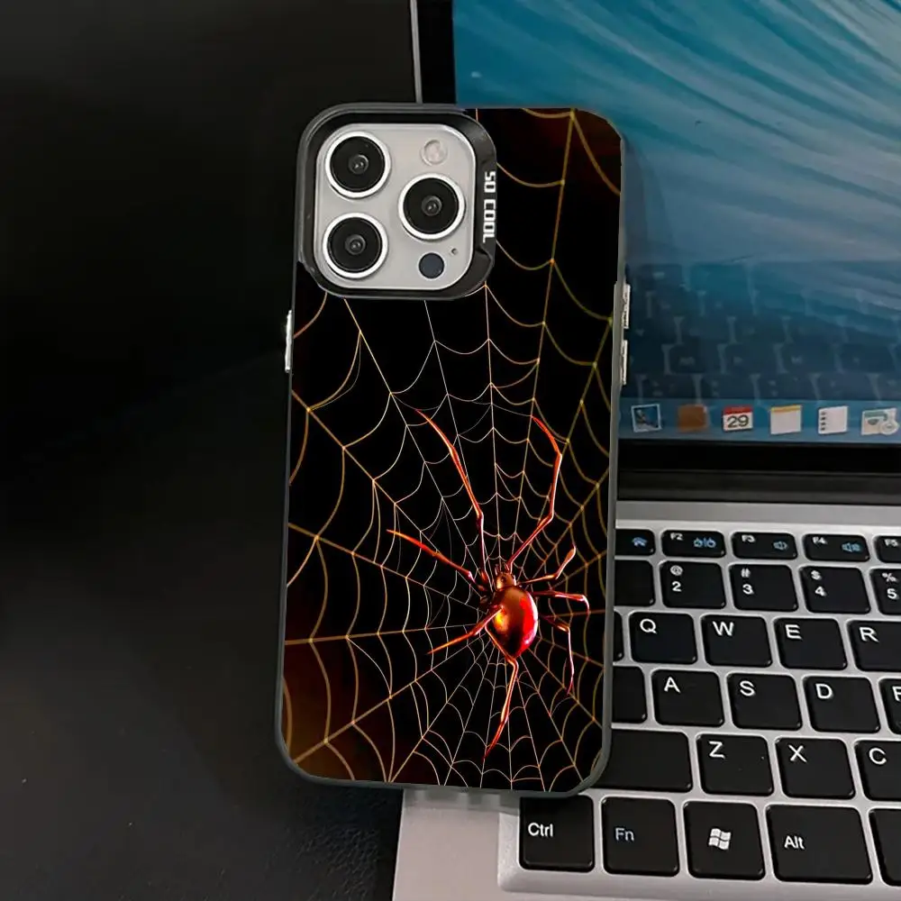 

Spiders crawl on the web case for iPhone 16 15 14 13 12 11 Pro/ Max/Plus shock-proof rear cover anti-fingerprint