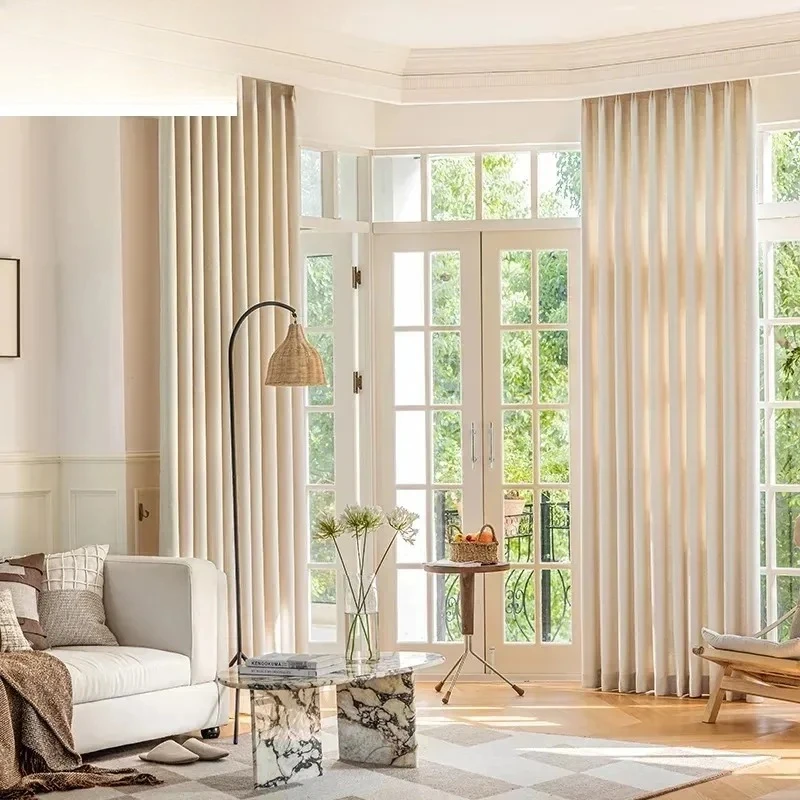 

Japanese Cotton Linen Thick Beige Blackout Window Curtains for Living Room Bedroom Decor White Tulle Elegant Custom Window Decor