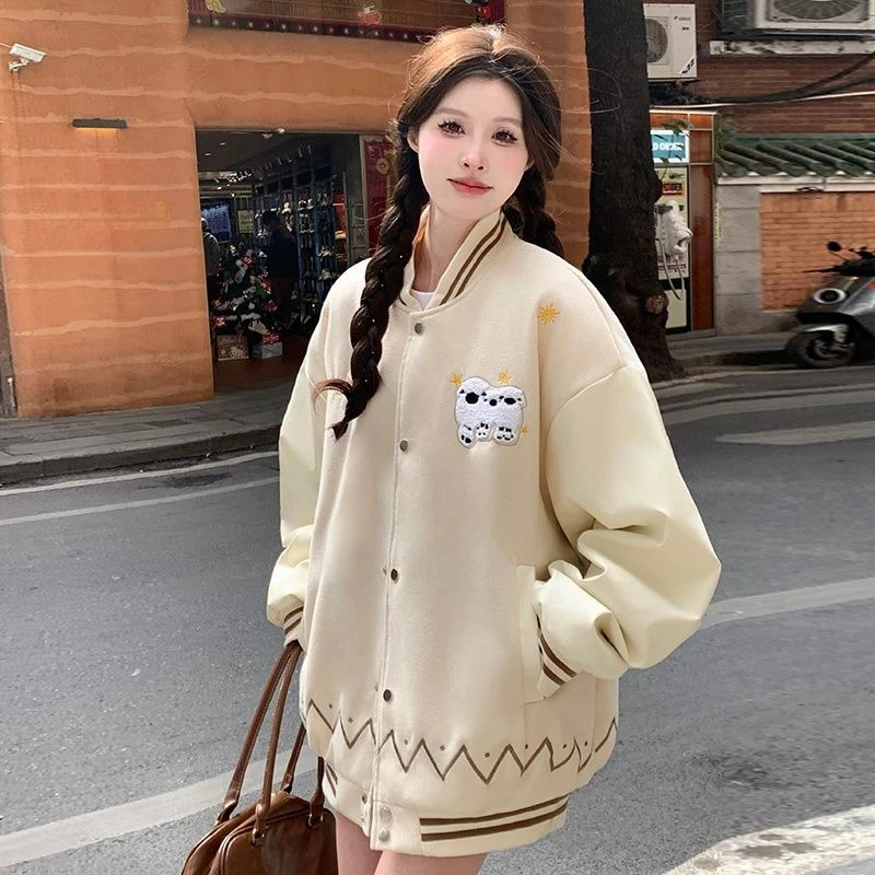 

​Retro Baseball Jacket for Women 2025 Loose Korean Embroidery Lettering Coat Student Spring Autumn Versatile Outdoor Jacket​