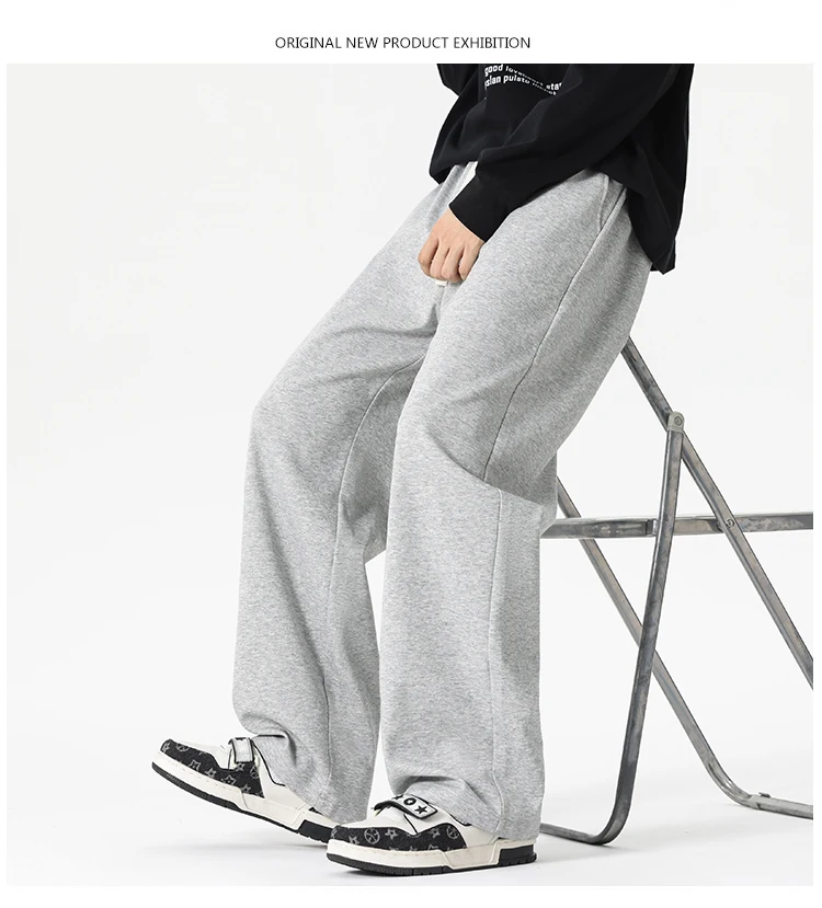 

Минималистичный повседневный стиль, мужские свободные широкие прямые брюки, универсальные спортивные брюки, чистые белые гигиенические брюки с эластичной резинкой на талии