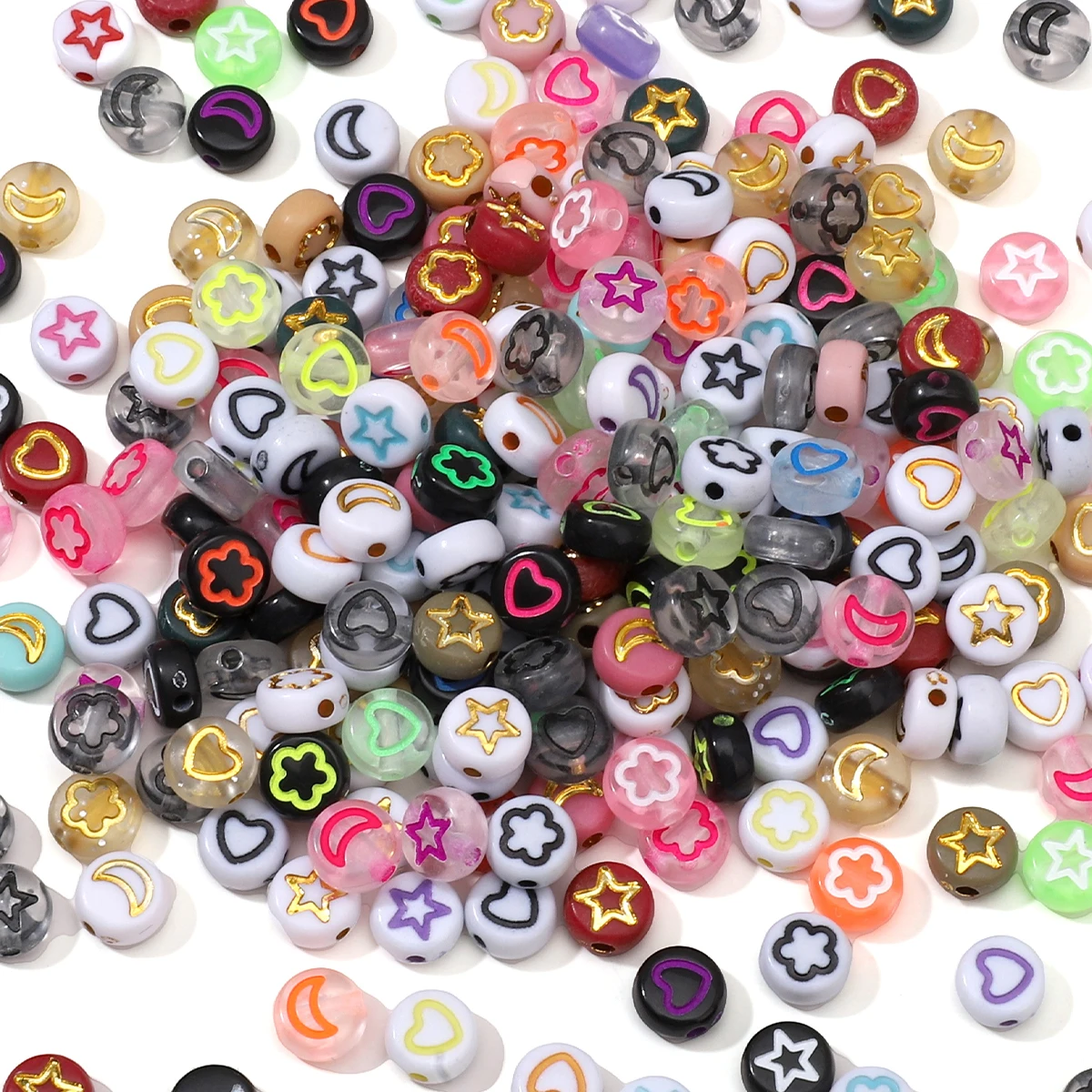 50/100pcs 7x4mm Acrylic Mix Star And Moon Flat Beads Flat Circular Spacer Beads Used Jewelry DIY Bracelets Necklace Accessories