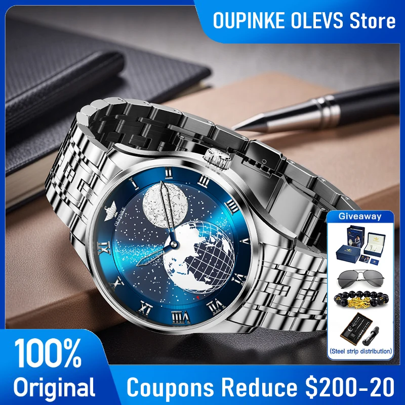 OUPINKE 3230 Mens Watch Luxury Business Japanese Movement Mechanical Watch 50M Waterproof Watch Starry Sky Dial Reloj Hombre