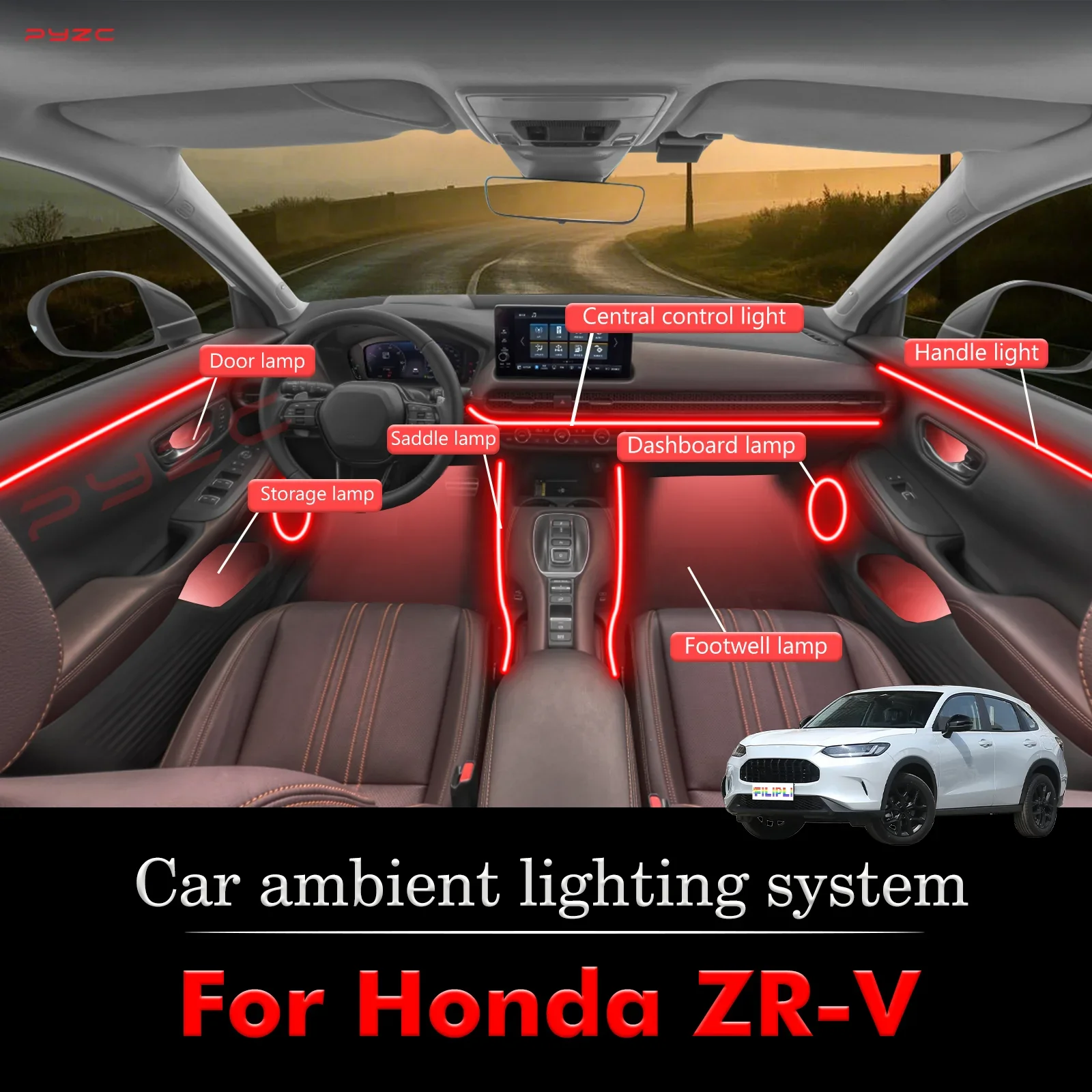 

For Honda ZR-V Smart Remote Control Car Interior Ambient Light RGB 64 Colors LED Energy Saving Efficient Lamp Set
