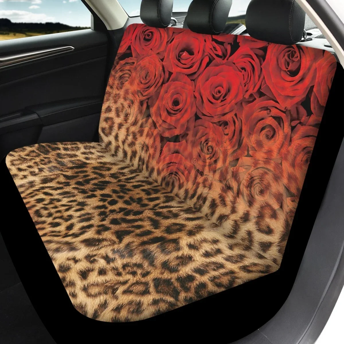 Autostoelhoezen Voor- en achterbankhoezen Luipaard Roos Bloem Decor Accessoires Universeel Geschikt voor de meeste voertuigen Vrachtwagens