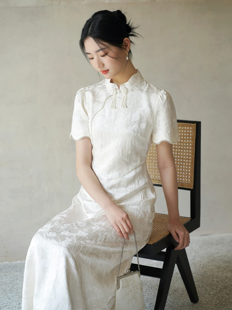 

Ele Chinese Sle Wedding Dr Women's New Summer Faion Texture Simple Elegance Qipao Dr ort Sve Long Dr