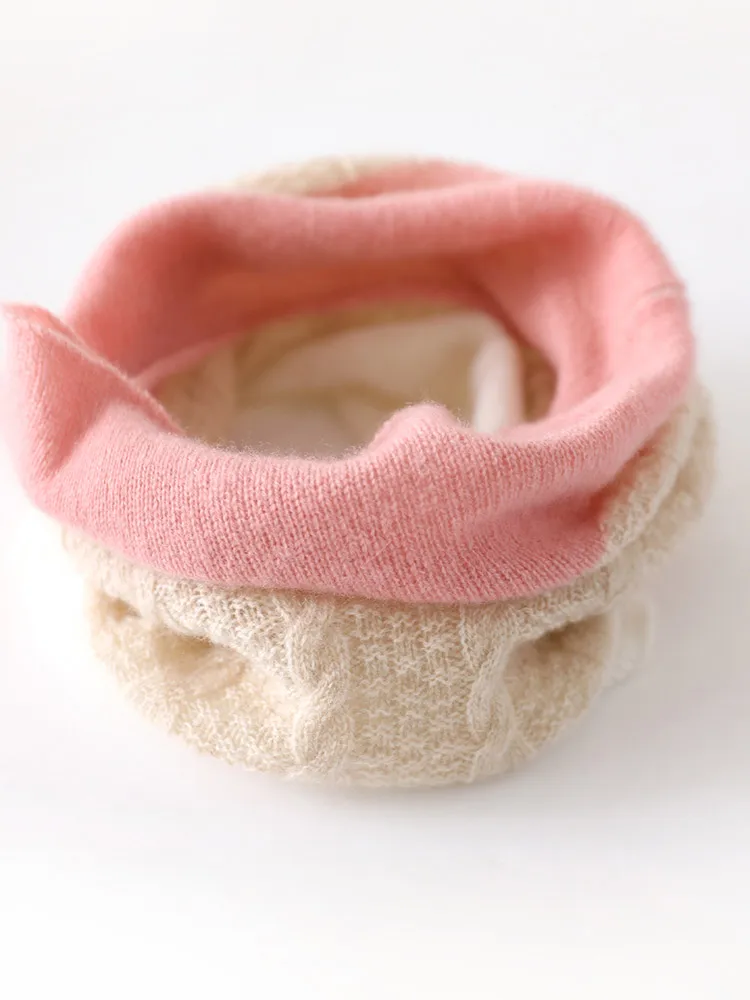 High Quality Winter Cashmere Neck Warmer Scarves Women Keep Warmer Outdoor Snood Contrast Knitted Twist Ring Scarf Female 2023