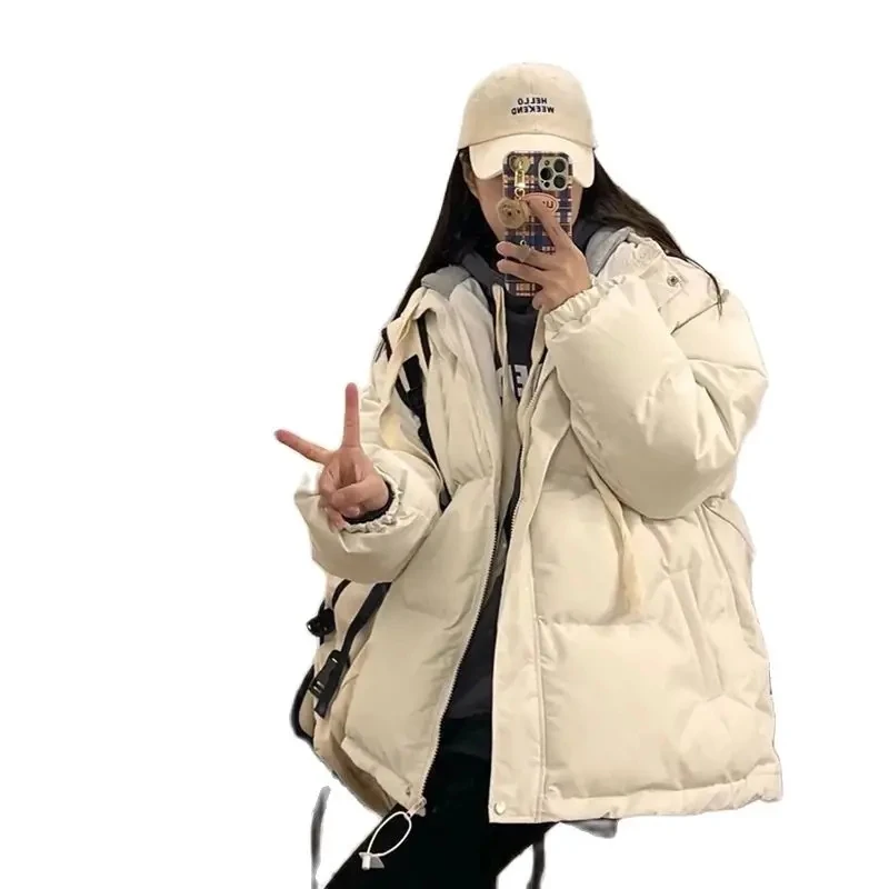 

Fake two New Women Winter Coats 2024 New Feather Short Fashion Loose And Thin Hooded Women's Coat Down Cotton Coat