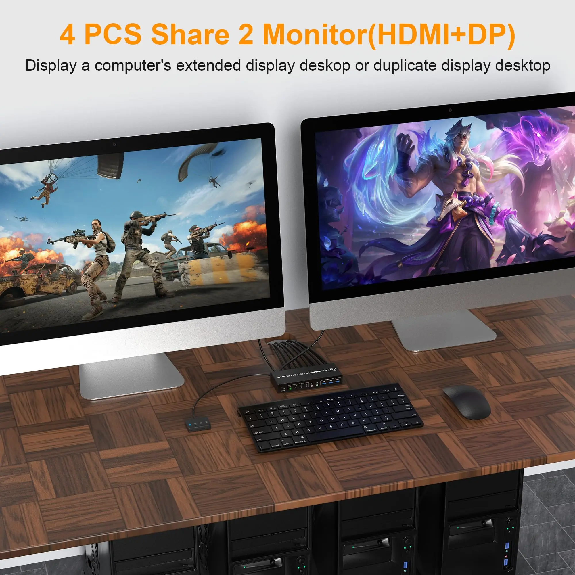 Imagem -03 - Switch Monitor Hdmi e dp Monitor Duplo Switch Kvm Saída de Microfone de Áudio Portas Usb 3.0 Pcs Monitores 4k