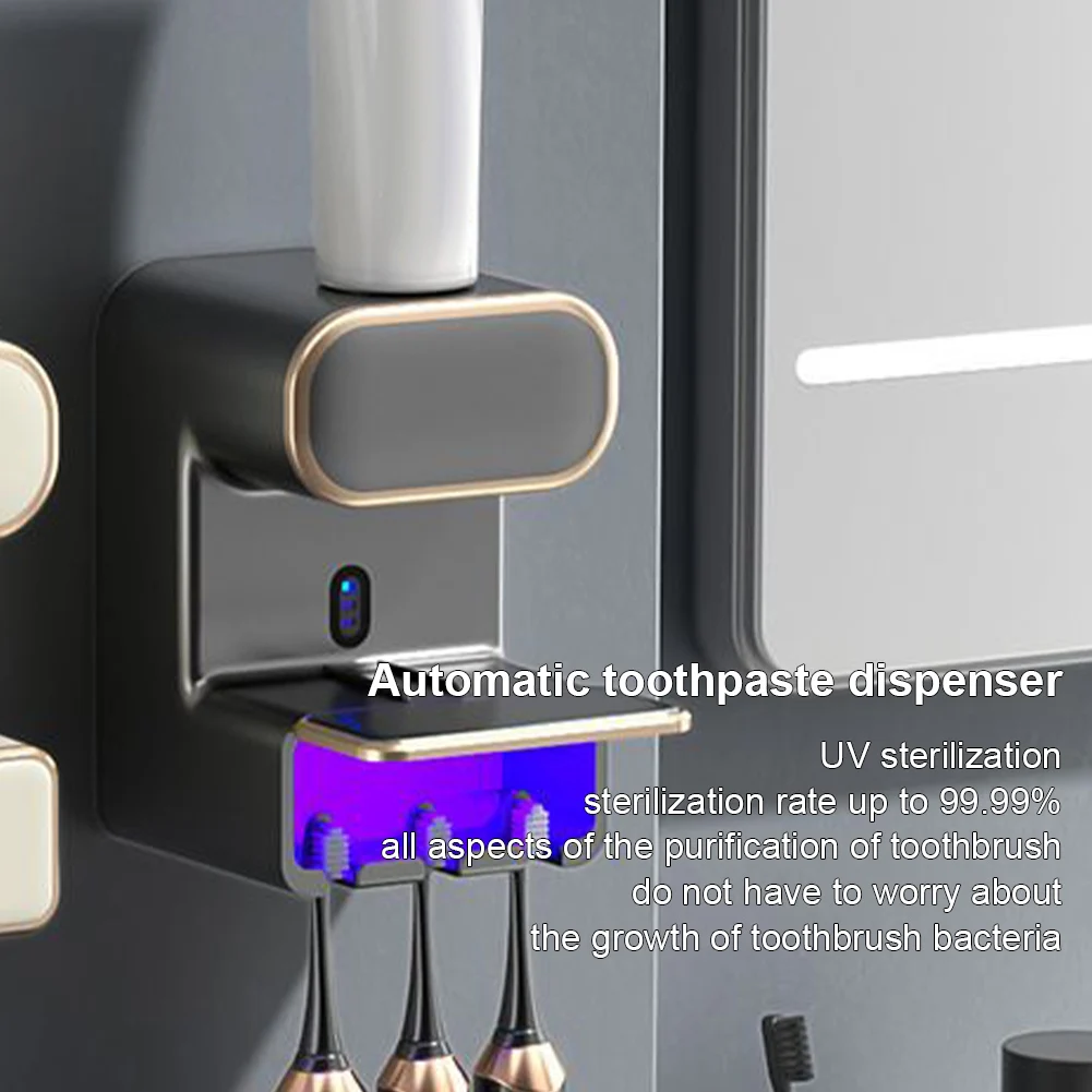 Automatic Toothpaste Dispenser Smart Sensor Electric Toothpaste Dispenser USB Charging Toothbrush Storage Holder for Kids Adults