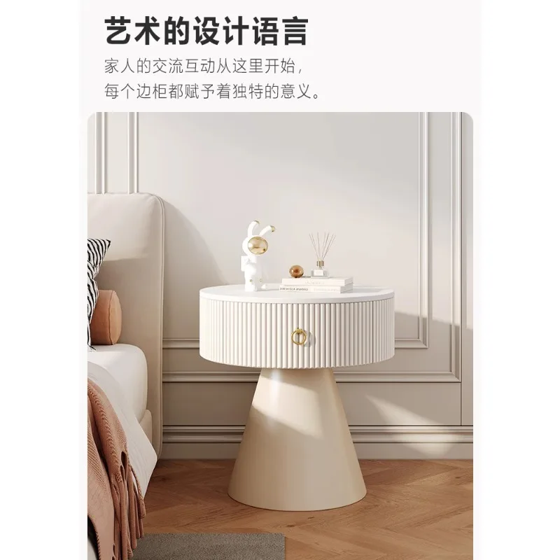 Cream wind bedside table, modern simple bedroom, small storage, storage edge, light luxury, high-end rock slab with drawer