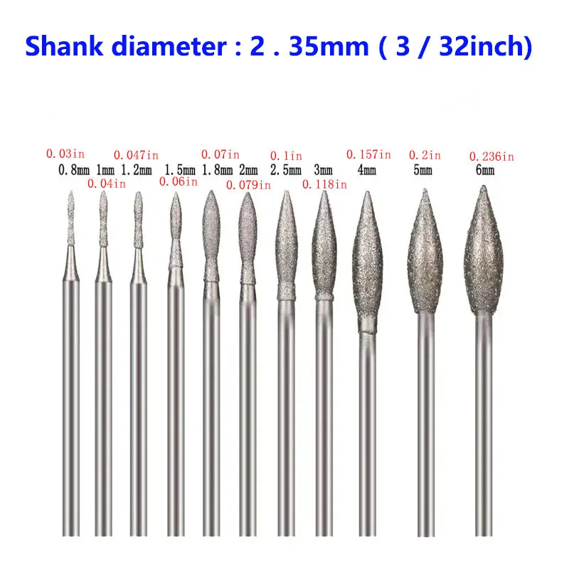 Diamond Grinding Burr, Olive Shape Stone Carving Bits For Rotary Tool (11 Pcs)