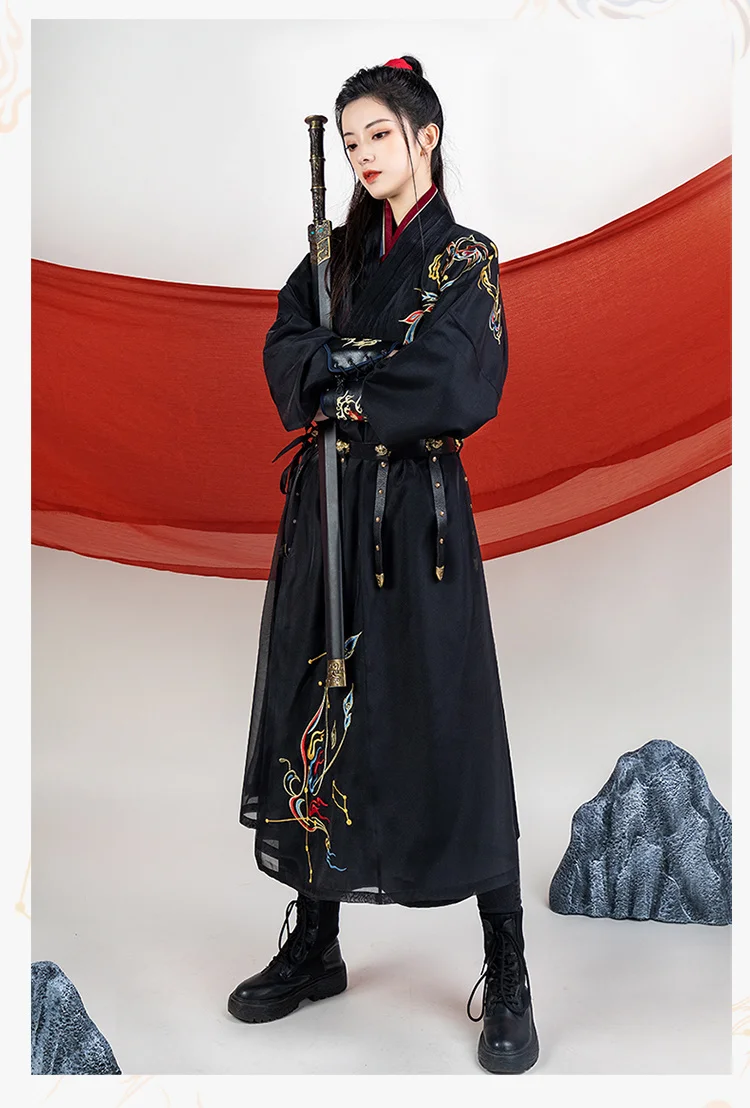 Hanfu Cosplay Samurai traje para homens e mulheres, preto, grande, antigo chinês, tradicional, algodão