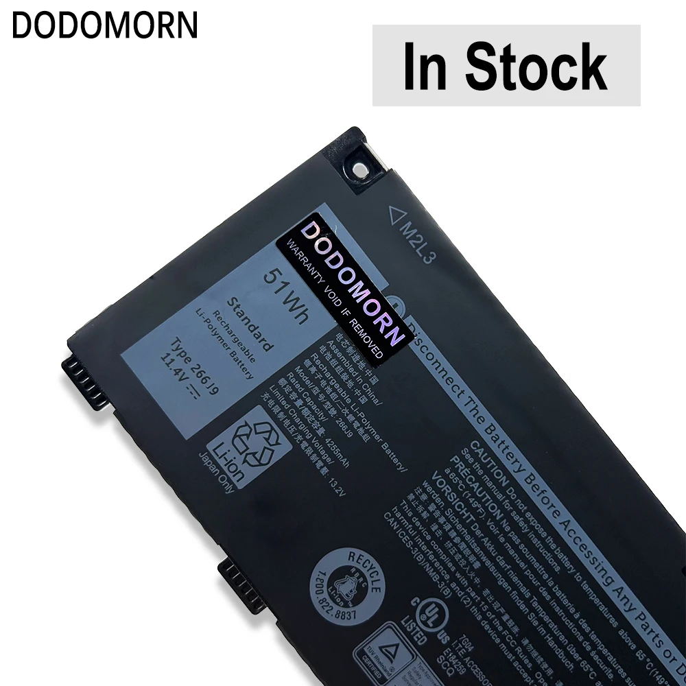 Dodomorn แบตเตอรี่266J9แล็ปท็อปสำหรับ Dell G3 15 3590 3500 G5 15 5500 5505 Inspiron 14 5490ชุด M4GWP PN1VN 0PN1VN 51Wh 11.4V