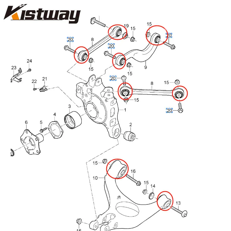 16PCS Rear Suspension Lower Control Arm Bushing Set For Porsche Paramera 970 2010-2016 OEM 97033104103 97033104102