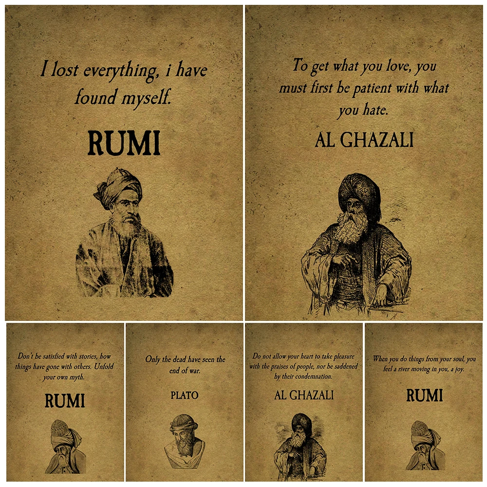 Li Ghazali,Rumi,Plato,Famous Quotations Vintage Wall Art Canvas Print Philosophers Proverbs Art Poster And Print Home Decoration