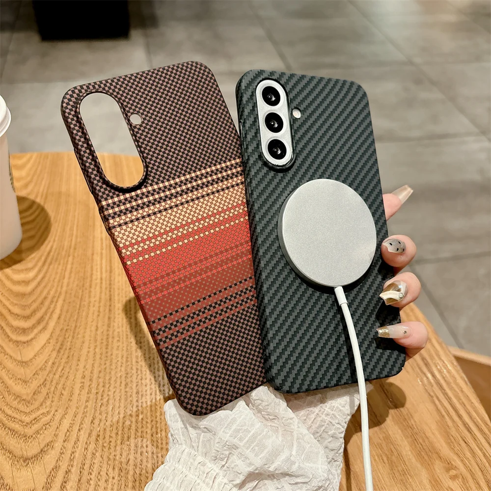Carbon Fiber Texture Phone Case for Samsung Galaxy A17 A16 A15 A57 A56 A55 5G Magnetic Wireless Charge Hard Back Cover