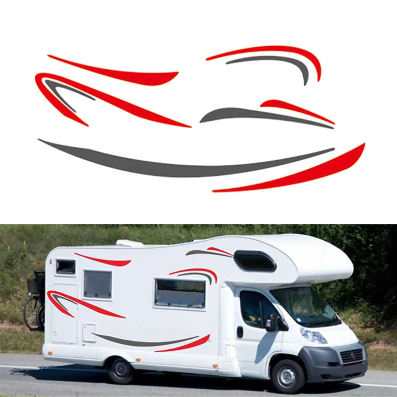 

2set Car Stripes Graphics Stickers Red+grey Waterproof Sun-resistant For Caravan Trailer Camper Van