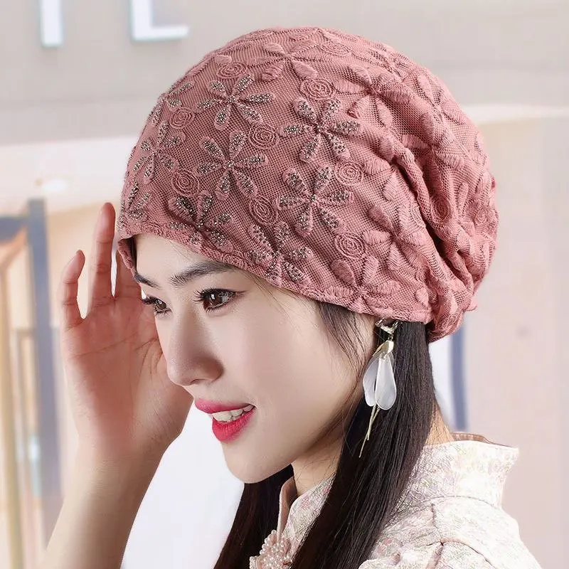 

Женская дорожная белая шапка-тюрбан для волос - Модный головной убор с вышивкой, стразами и кружевом