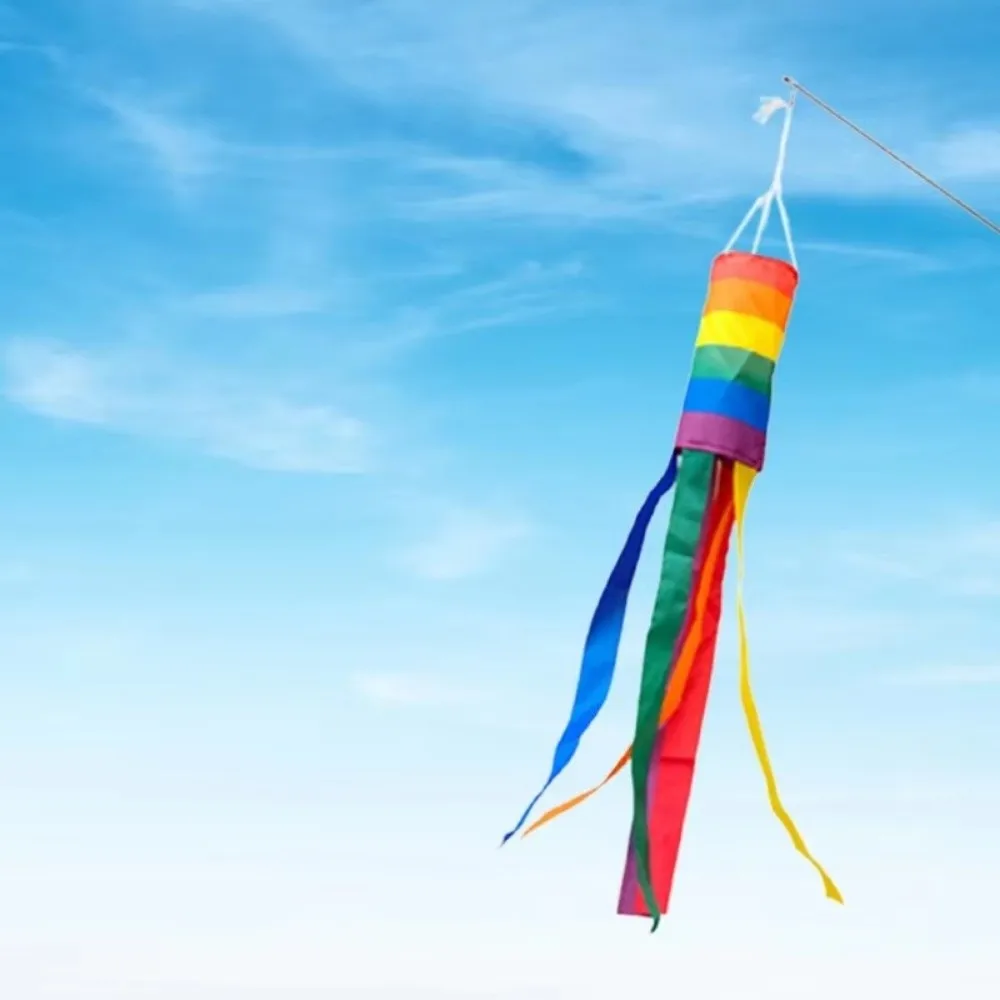 100cm Rainbow Windsock Flag Large Hanging Courtyard Screen Printing Flag Colorful Windsock Decorative Flag