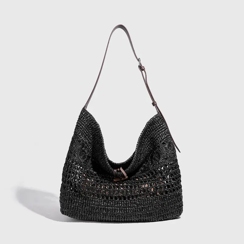 Summer new retro hand-woven women's tote bag 2025 casual commuter multifunctional natural Laifei grass weaving leather beach bag