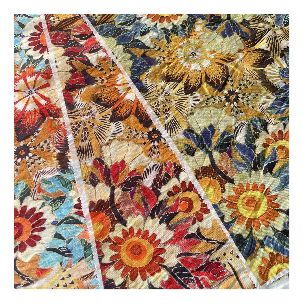 Colorful Flowers Woven Breathable Digital Printed Rayon Nylon Fabric Roll Rayon Printed Fabric For Dress