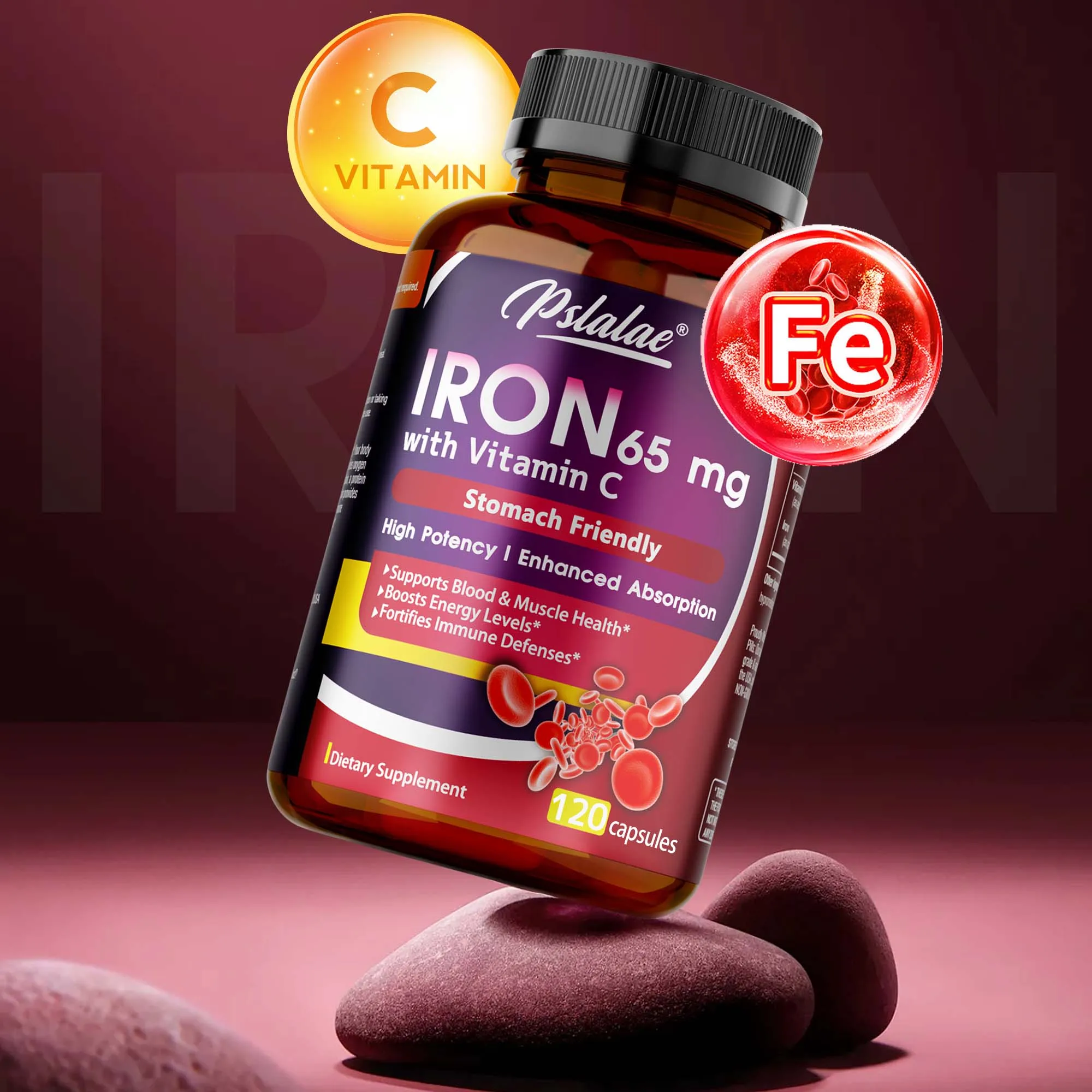 

Iron Supplement 65 mg - Reduce Anemia, Enhance Energy Levels, Fight Fatigue, Promote Brain and Heart Health, Boost Immunity