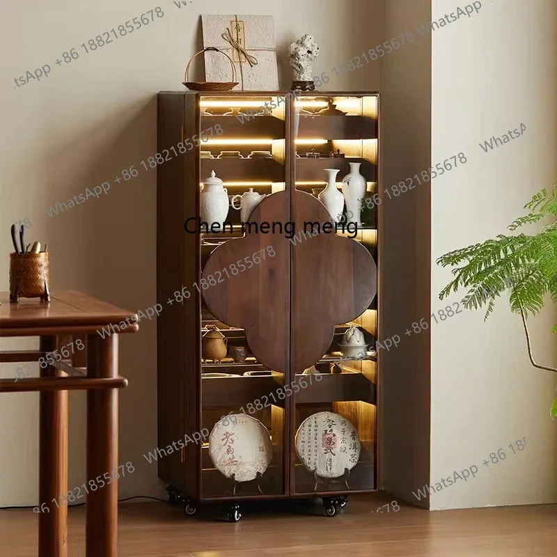 

Black walnut glass with lamp, cabinet tea set, jewelry mobile multi-layer storage cabinet
