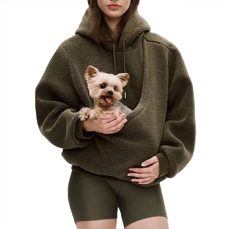 Solid Color Men's Kangaroo Hoodie Blackley Sweatshirt with Pet Pocket Cat Carrier Comfortable Unisex Hooded Sweatshirt