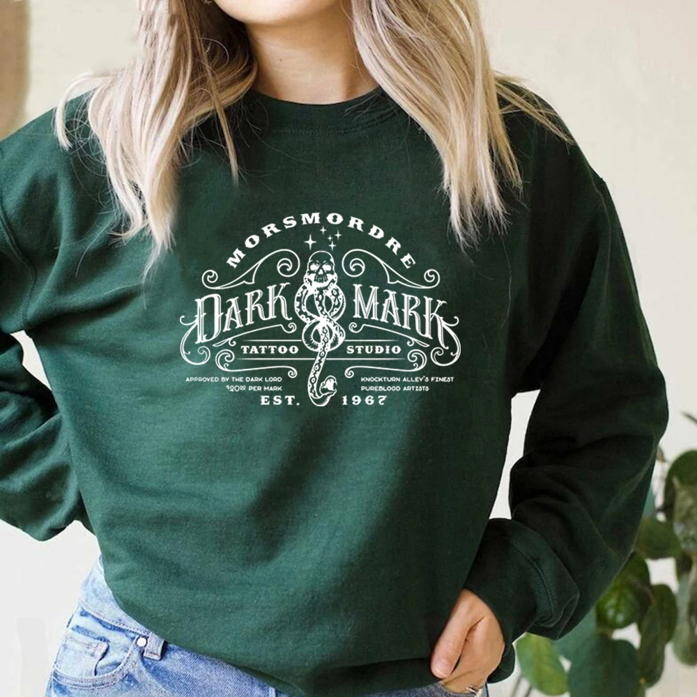 Dark Mark Tattoo Sweatshirt Wizard Hoodie Malfoy Sweatshirt Women Long Sleeve Crewneck Pullover Dark Mark Hoodies Bookish Merch