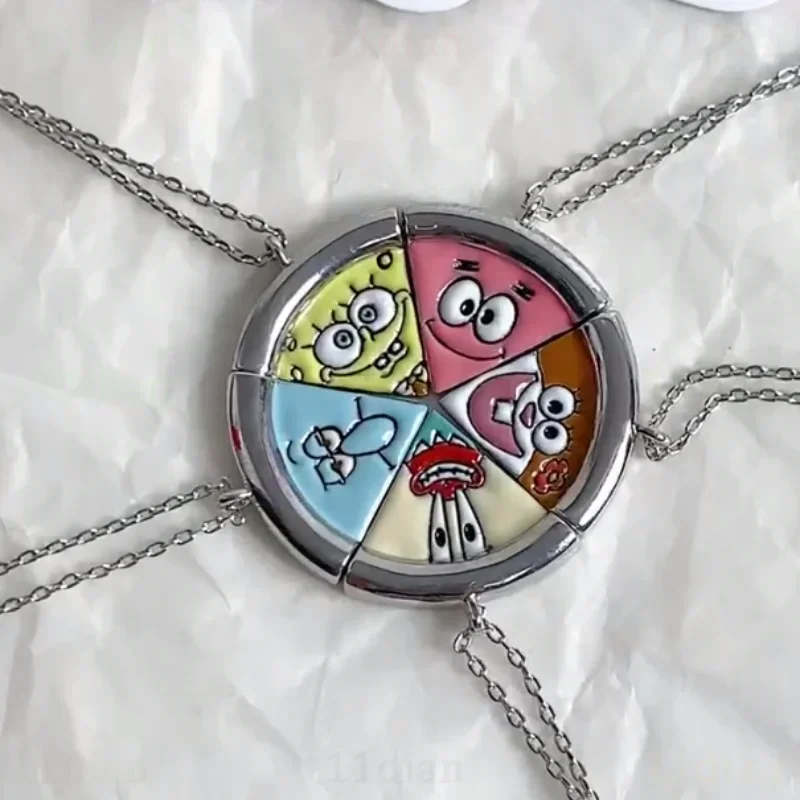 SpongeBob Necklace Patrick Star Squidward Cartoon Metal Friend Cute Couple Pendant Kids Lovers Anime BFF Friendship Jewelry Toys