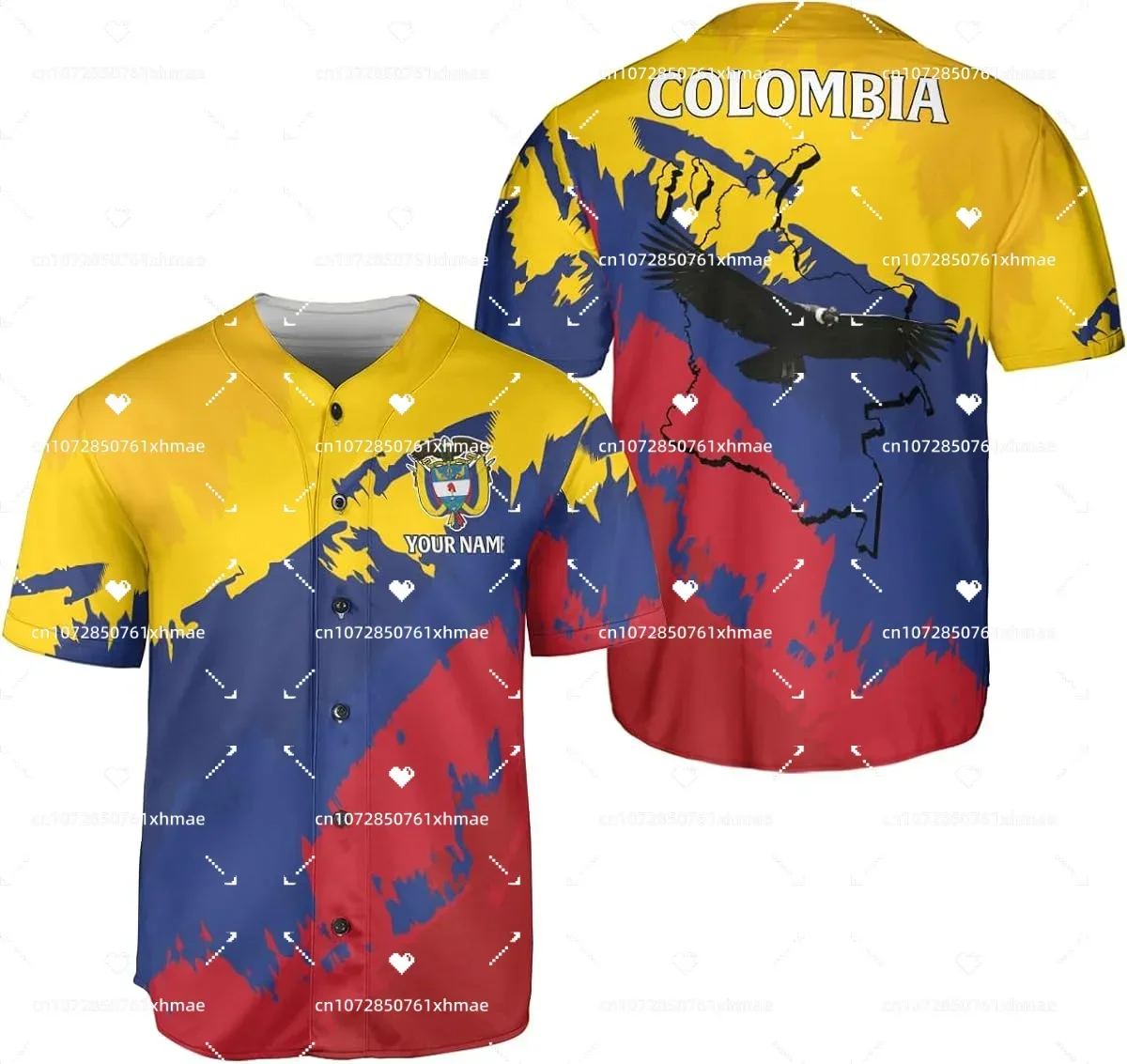 Colombia Flag Badge Baseball Jersey Men\'s Women\'s Casual Short Sleeve Jersey Men\'s Streetwear Short Sleeve Sports T-shirt