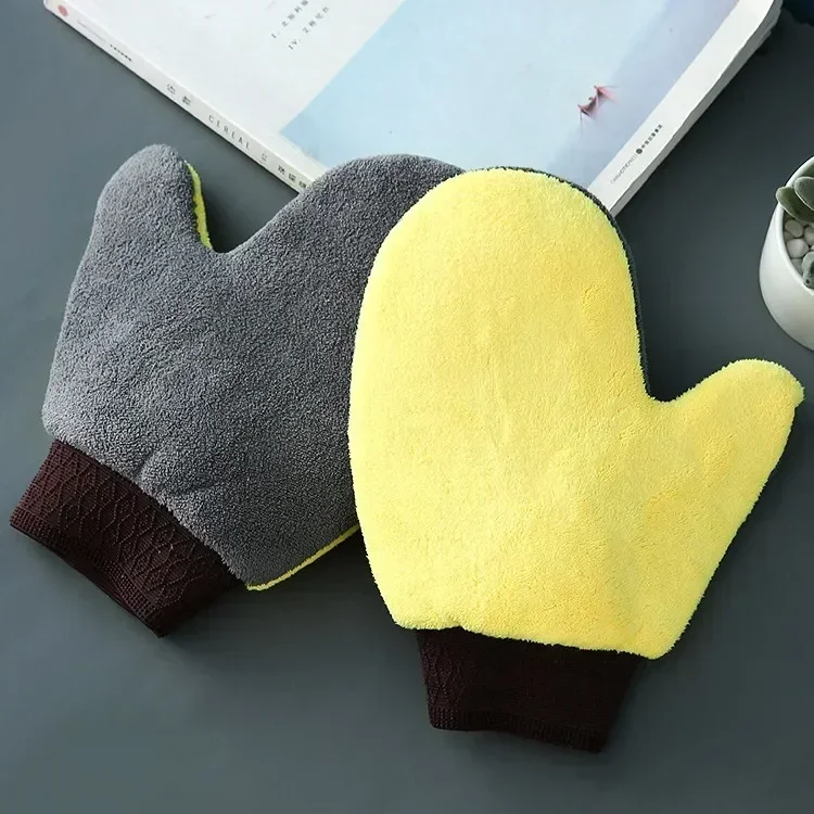 Car Washing Gloves Microfiber Coral Velvet Strong Water Absorption Body Cleaning Glove Double Sided Thickened Duster Clean Tools