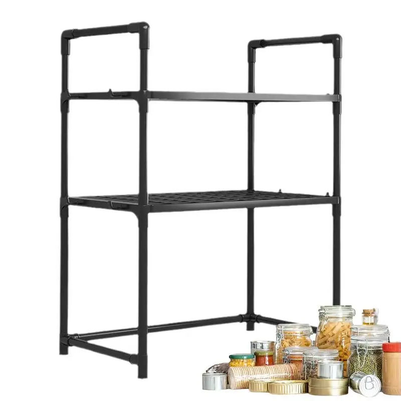 microwave oven rack No drilling thickened oven bread machine rack double-layer kitchen with handrail hook seasoning storage rack