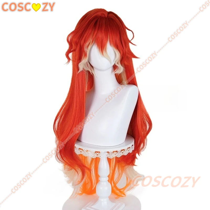 Wuthering Waves 아우가스타 코스프레 가발 레드 오렌지 화이트 긴 웨이브 머리 합성 가발 여성용 소녀용 Septimont Rinascita 할로윈