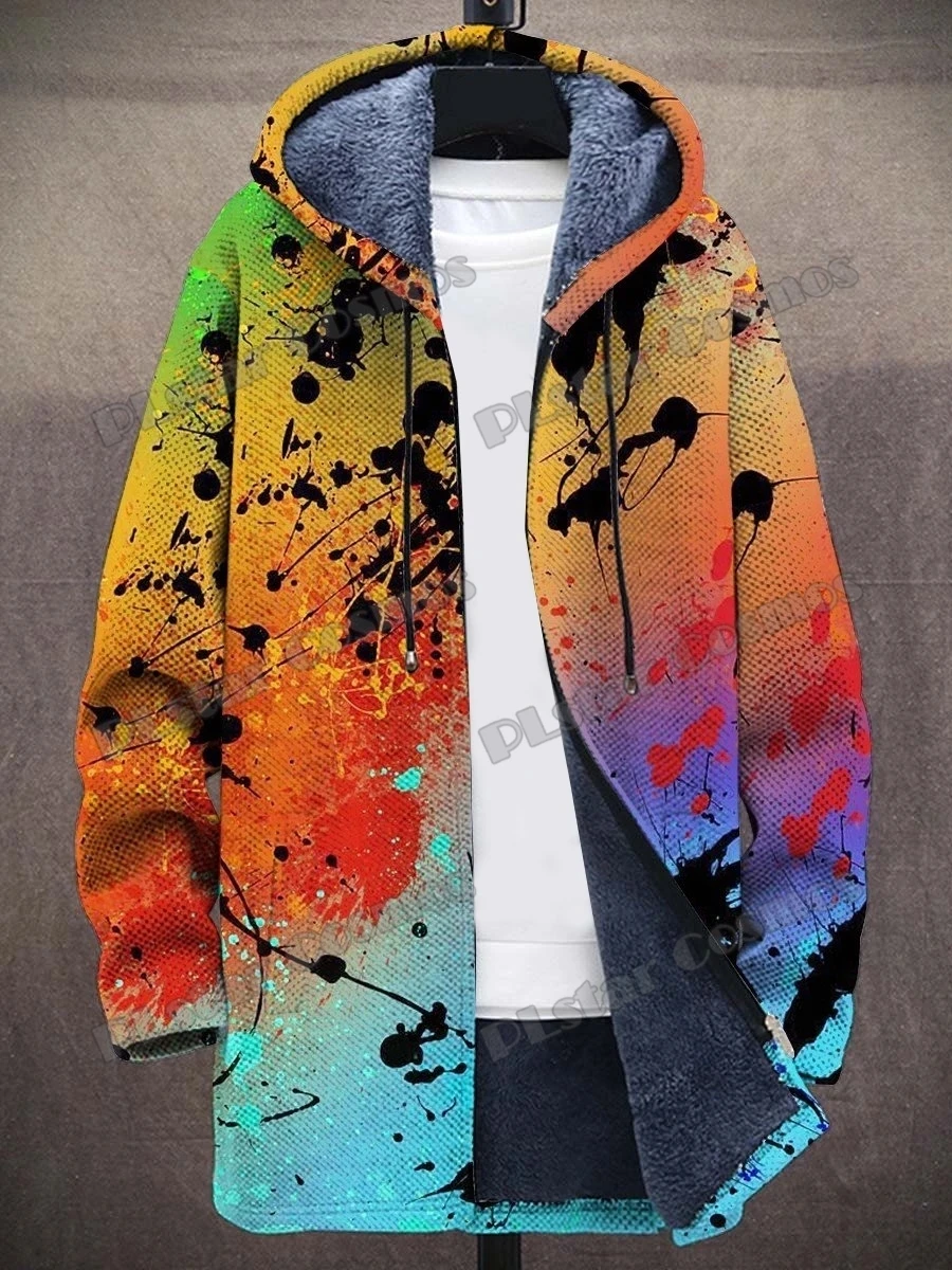 

Men's Winter Fashion Zipper Hoodie Abstract Art Pattern 3D Printed Plush Thick Hoodie Neutral Casual Warm Zipper Jacket Z0335