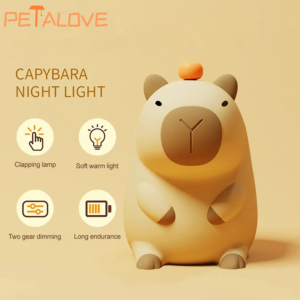 New Style Capybara Night Light USB Rechargeable Lovely Animal Bedside Decoration Christmas Holiday Gift Cute Silicone Lamp Warm