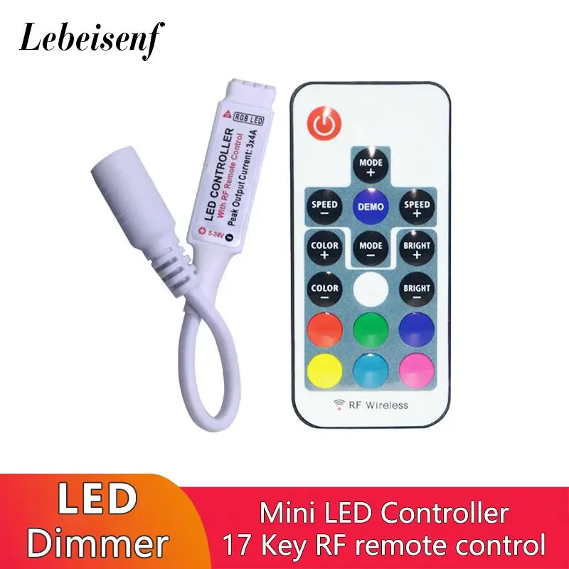 New RGB Mini Controller DC 5V 12V 24V 12A 3 Channel Wireless RF Remote Control Dimmer for 5050 2835 Colorful LED Strip Lights