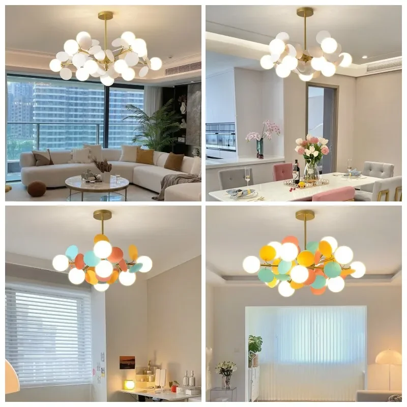 

SANDYHA Modern Luxury Nordic Chandeliers Home Glass Ball Children's Bedroom Living Dining Room Colorful Decor Hanging