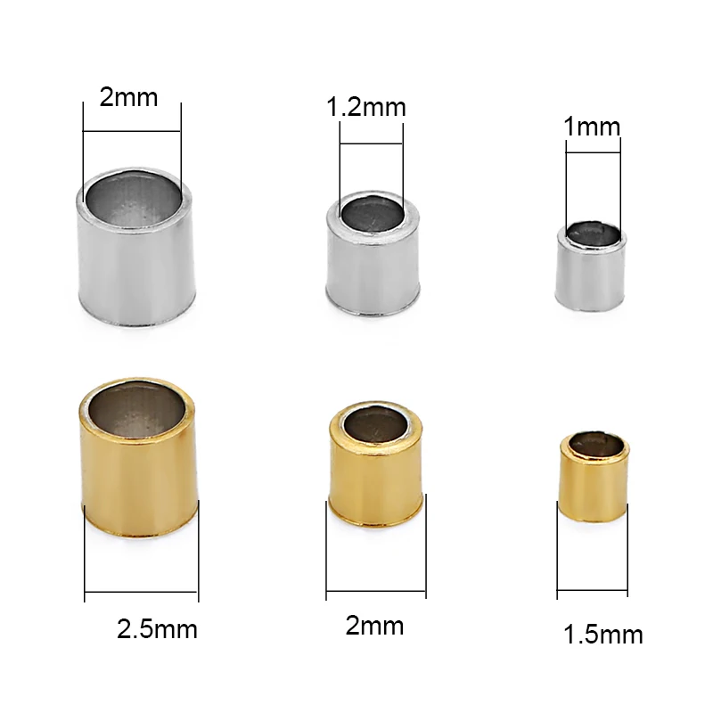 100 pz 1.5mm 2mm 2.5mm in acciaio inox estremità crimpare perline grande foro distanziatore tappo perline per fai da te braccialetto collana