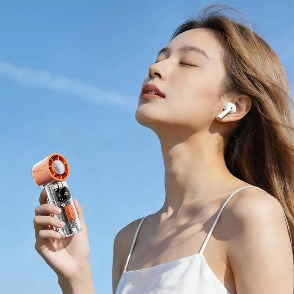 Summer Transparent Mini Handheld Fan With LED Lighting USB Rechargeable High Speed Folding Cooling Fan For Outdoor