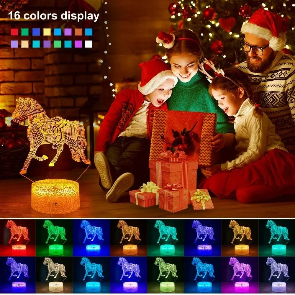 Nighdn 3d Illusie Paardenlamp Led Nachtlampje Voor Kinderen Jongens Meisjes Slaapkamer Decoratie 7 Kleur Veranderende Cadeau Baby Slaap Verlichting