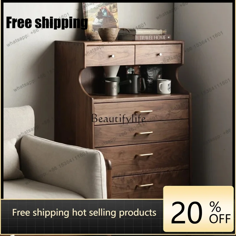 Factory DirectNorth America Black Walnut Five-Drawer Wooden Chest of Drawers Nordic Simple Modern Solid Wood Storage