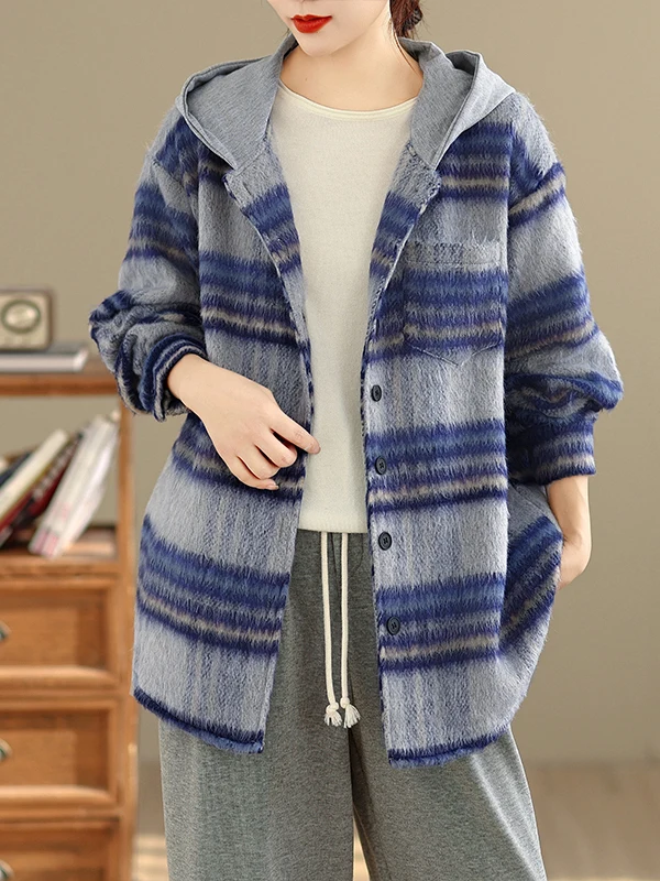 

Аутентичная осенне-зимняя клетчатая цветная блузка с капюшоном irt Sle Lazy Jaet, женская одежда, бархатное пригородное пальто свободного покроя