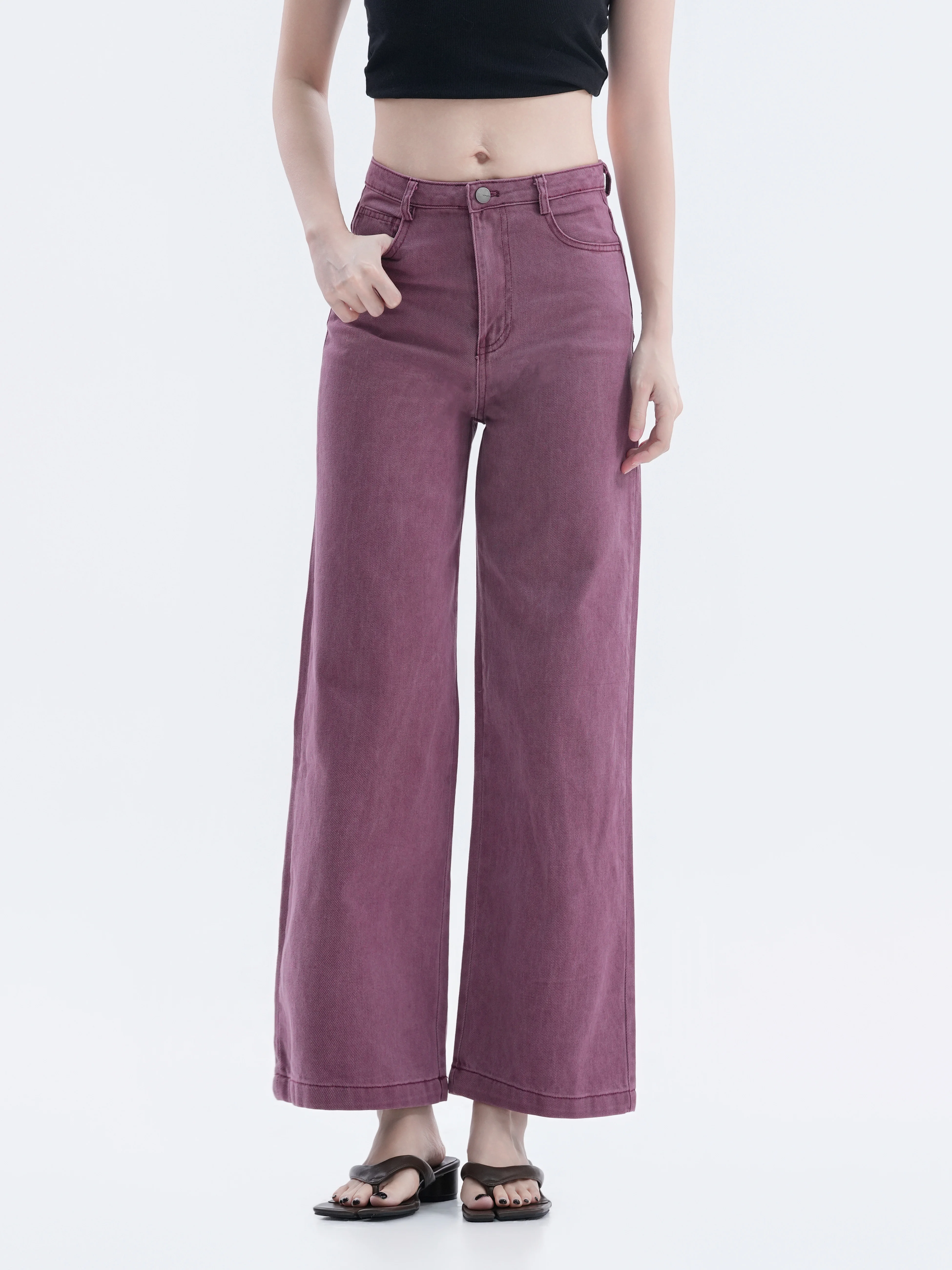 Retro American High Waist Purple Straight Leg Jeans Women's Washed Wide Leg Nine Point Trendy Casual Cotton Stretch Jeans