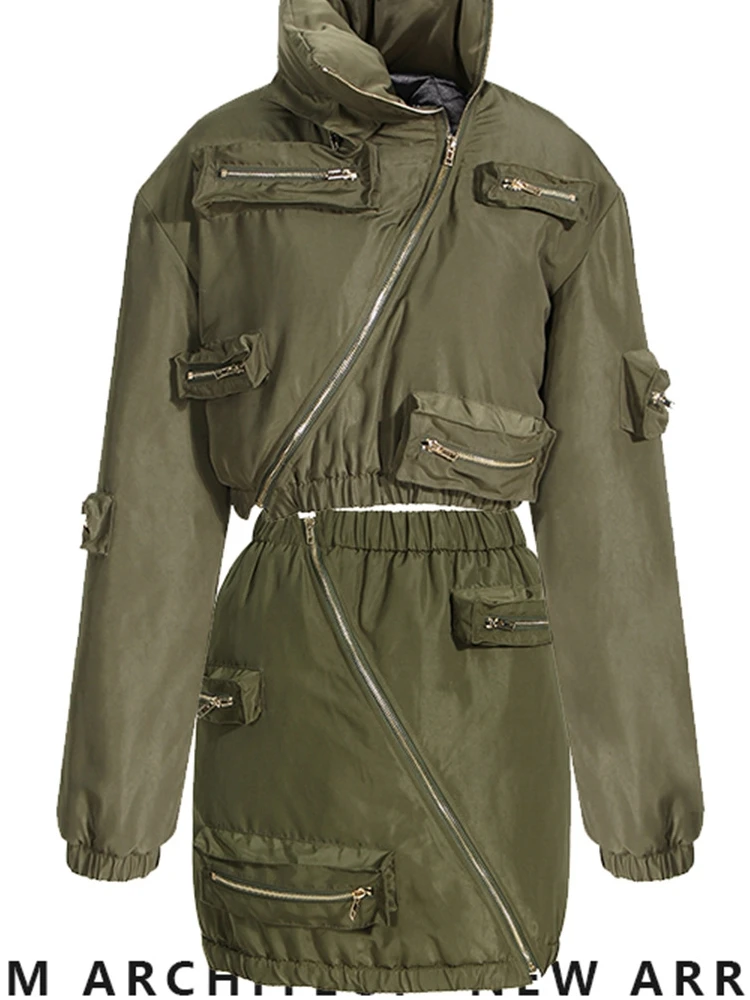 Design Sensation Small Audience Camouflage Short Workwear Cotton Jacket Half Skirt Two-Piece Set Women Winter Fashion view 3