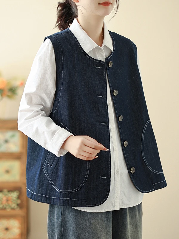 Gilet en jean pour femmes Jaet printemps 2025 Sle superposition bouton unique ket oulder haut de gamme sentiment trajet Faion