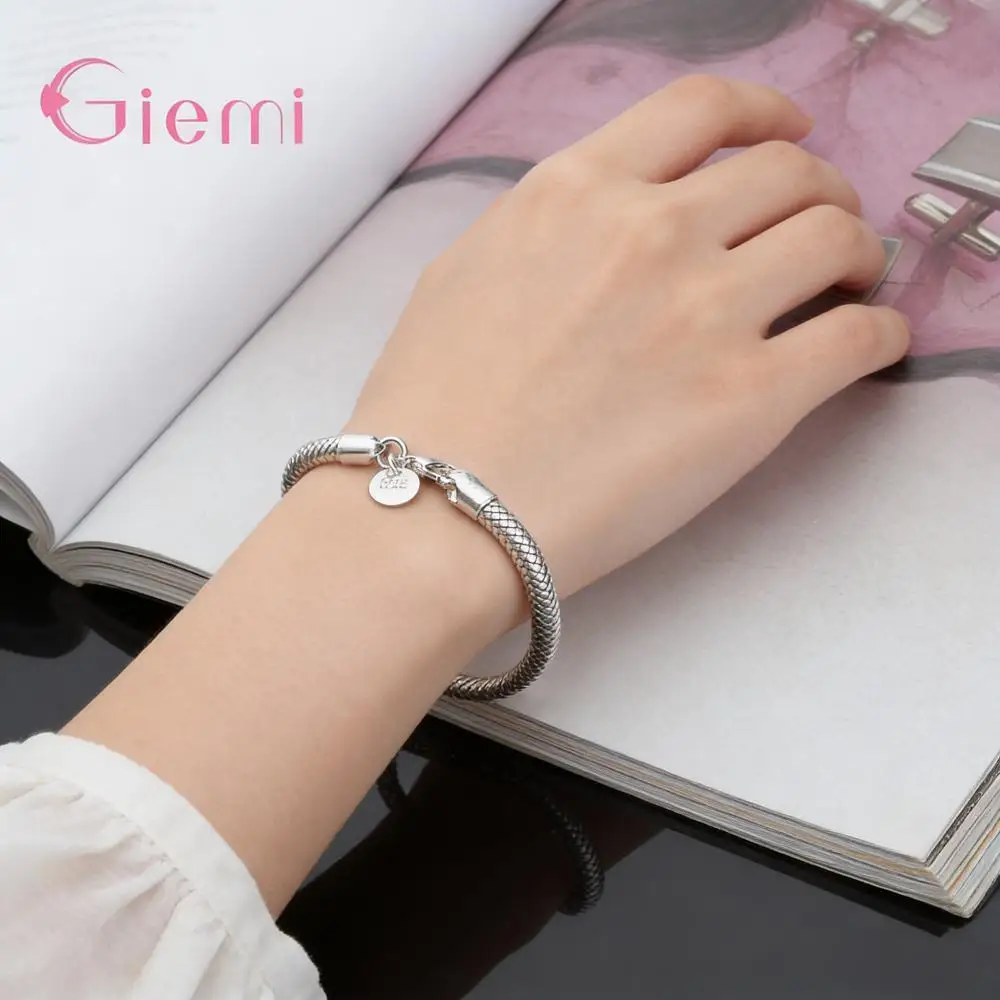 Classic 925 Sterling Silver Stamped 3/4MM Snake Chain Bracelet with Lobster Clasps for Men Women Unisex Anniversary Jewelry Gift
