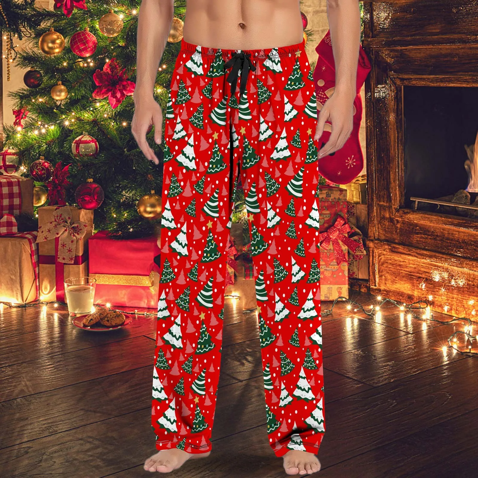 

Christmas Printed Men's Casual Pants Xmas Pajama Pants With Drawstring And Pockets Loose Leg Baggy Pants Men's clothing